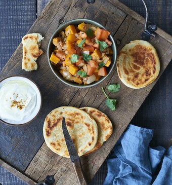 Indiase pompoenwok en makkelijk naanbrood wokking lekker