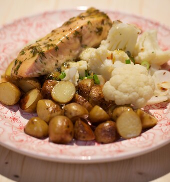 Zalmfilet met gravad lax-saus