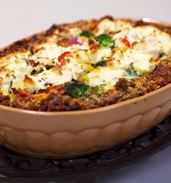 Broccoli-paprikataart met geitenkaas