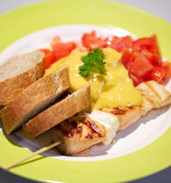 Visspiesen met mangomosterd