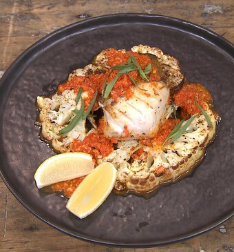 Geroosterde bloemkool met kabeljauw