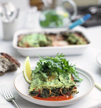Cannelloni met groene groenten, romige ricotta en basilicumsaus