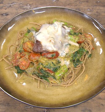 Pasta biefstuk en spinazie