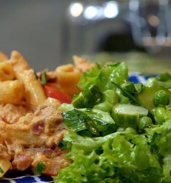 Pasta (van de berg) met tonijn en spek