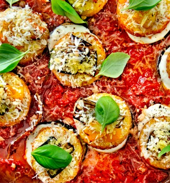 Torentjes van gegrilde groenten en rösti rondjes 