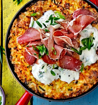 Rösti met zure room & rundvlees 