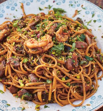 linguine met garnalen & tonijn 