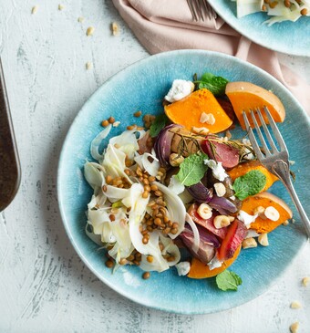Geroosterde groenten met geitenkaas en venkelsalade
