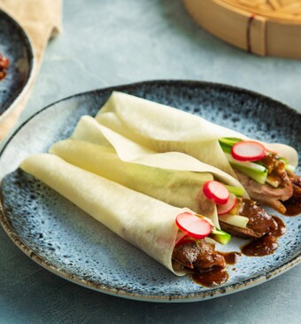 Snelle pekingeend met Chinese pannenkoekjes