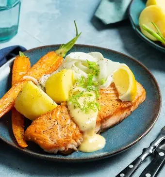 Zalm met aardappel, venkel en aioli