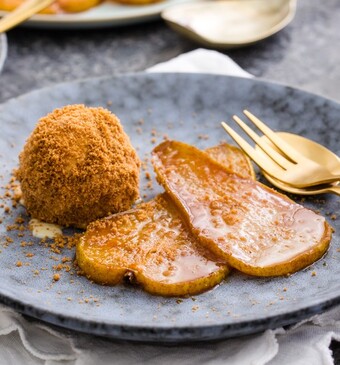 gebakken peren met speculaasijs