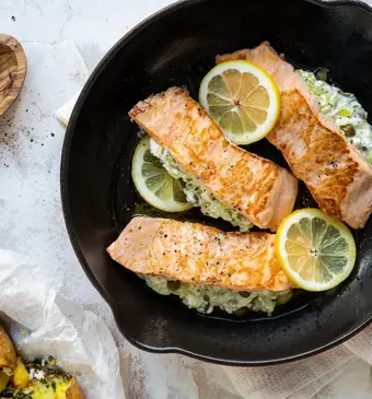 Gevulde zalm  met smashed potatoes