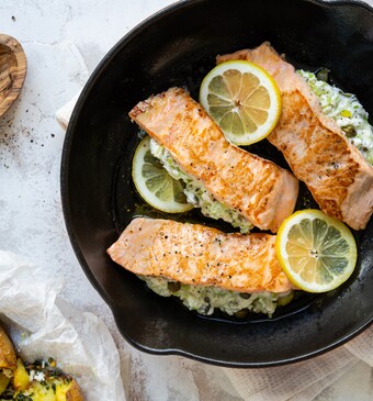 Gevulde zalm  met smashed potatoes