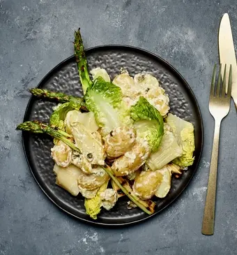 Gesmoorde prei-aardappelsalade