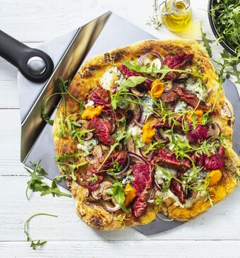 Winterse Pompoenpizza met Gegrilde Bavette