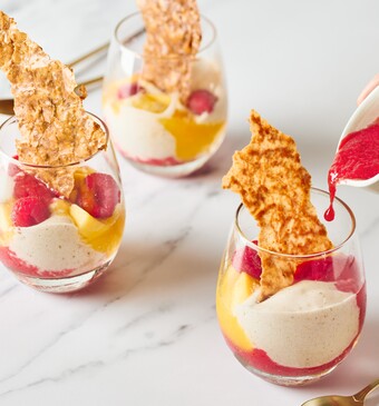 Mango Frambozen Nicecream met Speculoos Crunch