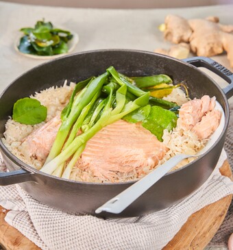 Snel met Mil Kokos-kaffir-rijst met zalm uit de oven 