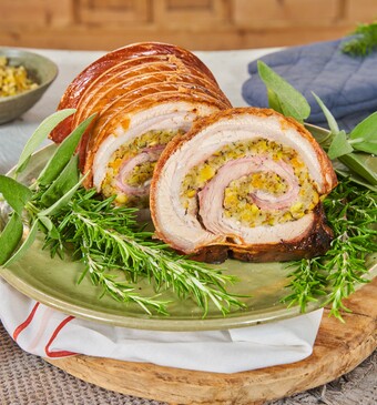 Snel met Mil kerst Porchetta met pistache en venkelzaad 