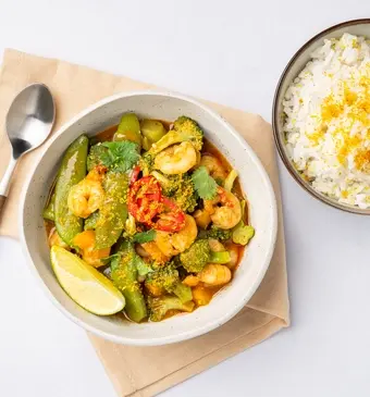 Rode curry met garnalen