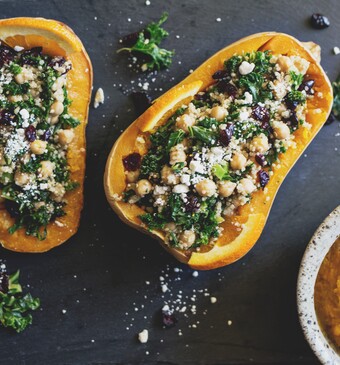 gevulde pompoen met kikkererwten
