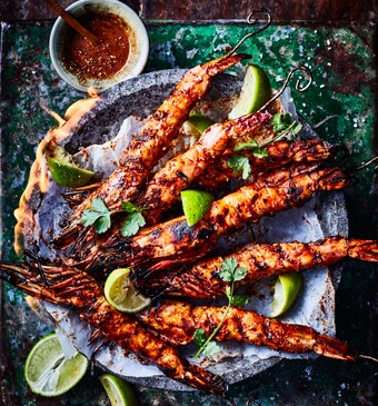 Adobo Tequila gemarineerde gamba's op een bord