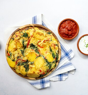 Groentetortilla met salsa brava 