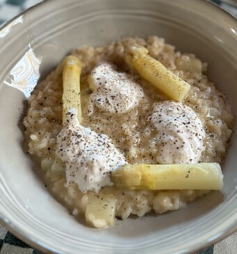 risotto met witte asperges en burrata