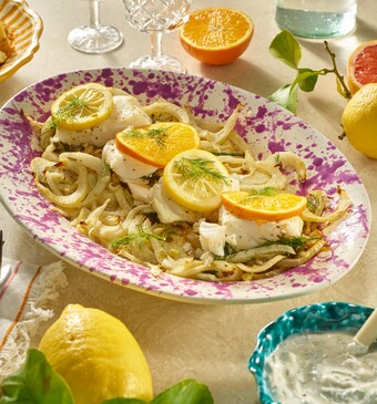 Traybake met kabeljauw 