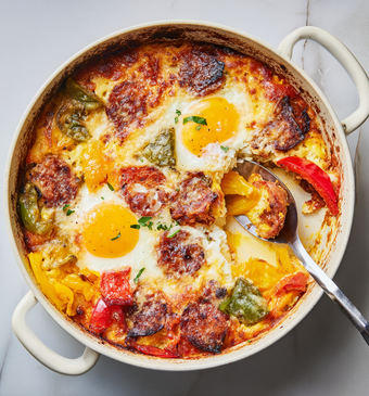 Ovenschotel met ei en chorizo