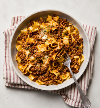 Pasta met zelfgemaakte bolognesesaus