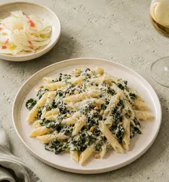 penne met spinazie en gorgonzola