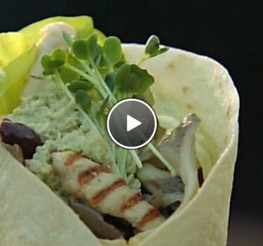 Wraps met gegrilde kip en oesterzwammen