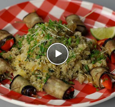 quinoa met gegrilde aubergine rolletjes