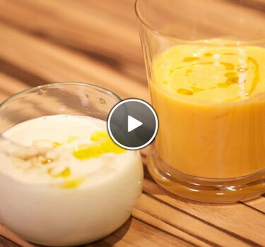 Ajo blanco met abrikozen & tomaat-wortelgazpacho