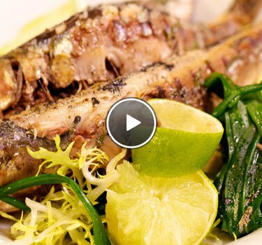 Gegrilde sardines met zeekraal en lamsoren