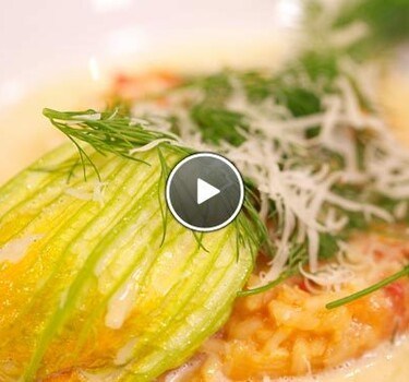 Gevulde fleur de courgette met snoekbaars