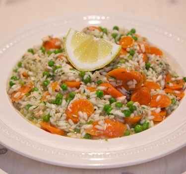 Zijdezachte zalmrisotto