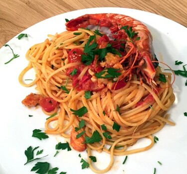 Gamberoni con linguine (gamba’s met linguine)