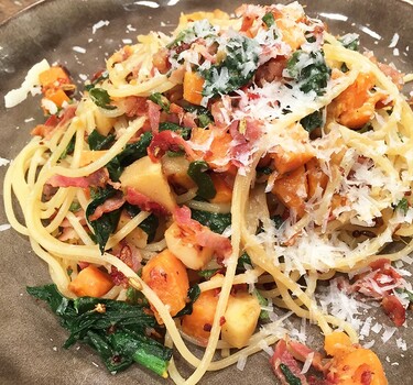 Pasta met zoete aardappels