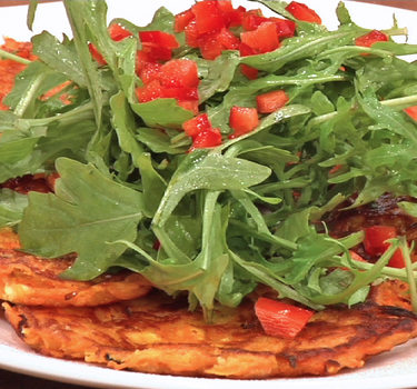 Rosti van zoete aardappel met geitenkaas