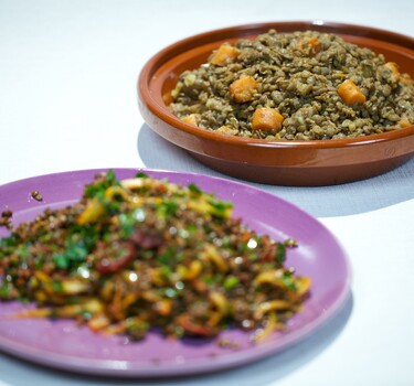 Marokkaanse linzenstoof met ras el hanout & Linzensalade met venkel en sucuk