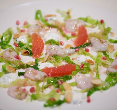 Ceviche van zeeduivel met grapefruit en granaatappel