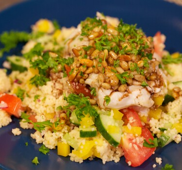 Couscous met gegrilde kabeljauw