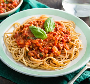 Vegetarische spaghetti bolognese met linzen