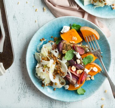 Geroosterde groenten met geitenkaas en venkelsalade