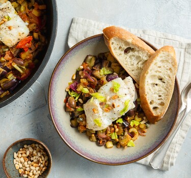 Caponata met gestoofde kabeljauw