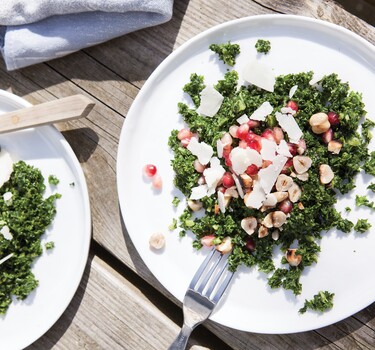 Rauwe boerenkoolsalade met granaatappel en hazelnoot