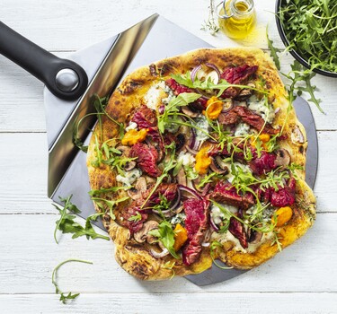 Winterse Pompoenpizza met Gegrilde Bavette