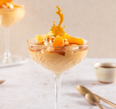 Karamelmousse met mandarijn en toffee