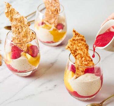 Mango Frambozen Nicecream met Speculoos Crunch